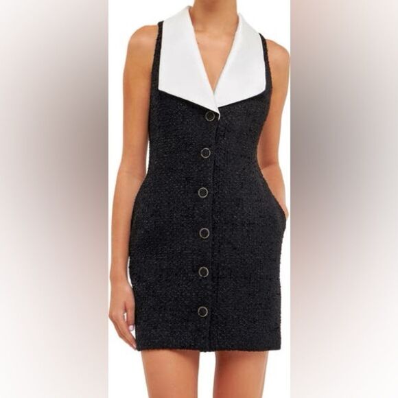 NWT Endless Rose Contrast Collar Tweed Mini Dress size medium women's - Picture 1 of 16